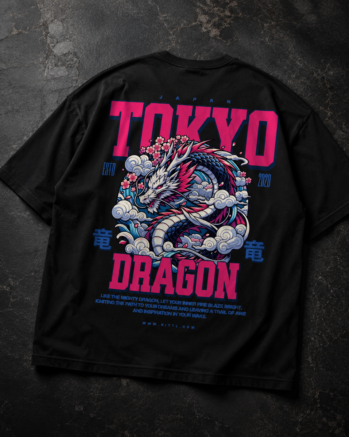 VIVILANA Tokyo Dragon Graphic Tee — Neon Japanese Dragon Streetwear