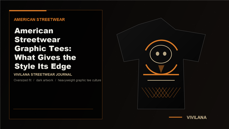 Dark oversized streetwear graphic tee cover with American streetwear mood and orange editorial accents
