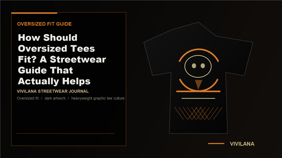 Oversized tee fit guide cover with dark streetwear styling and editorial orange accents
