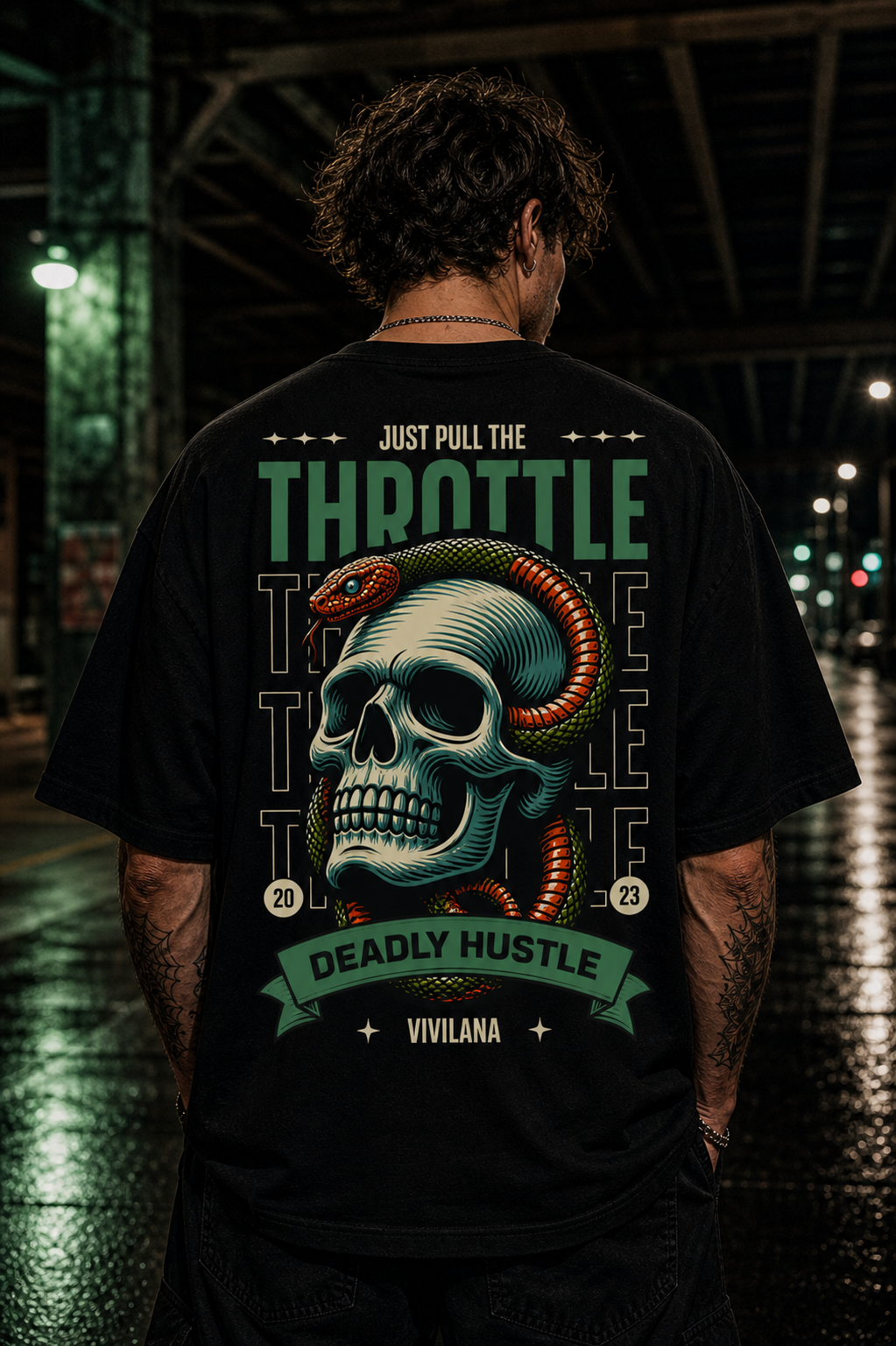 Skull and Snake Graphic T Shirt