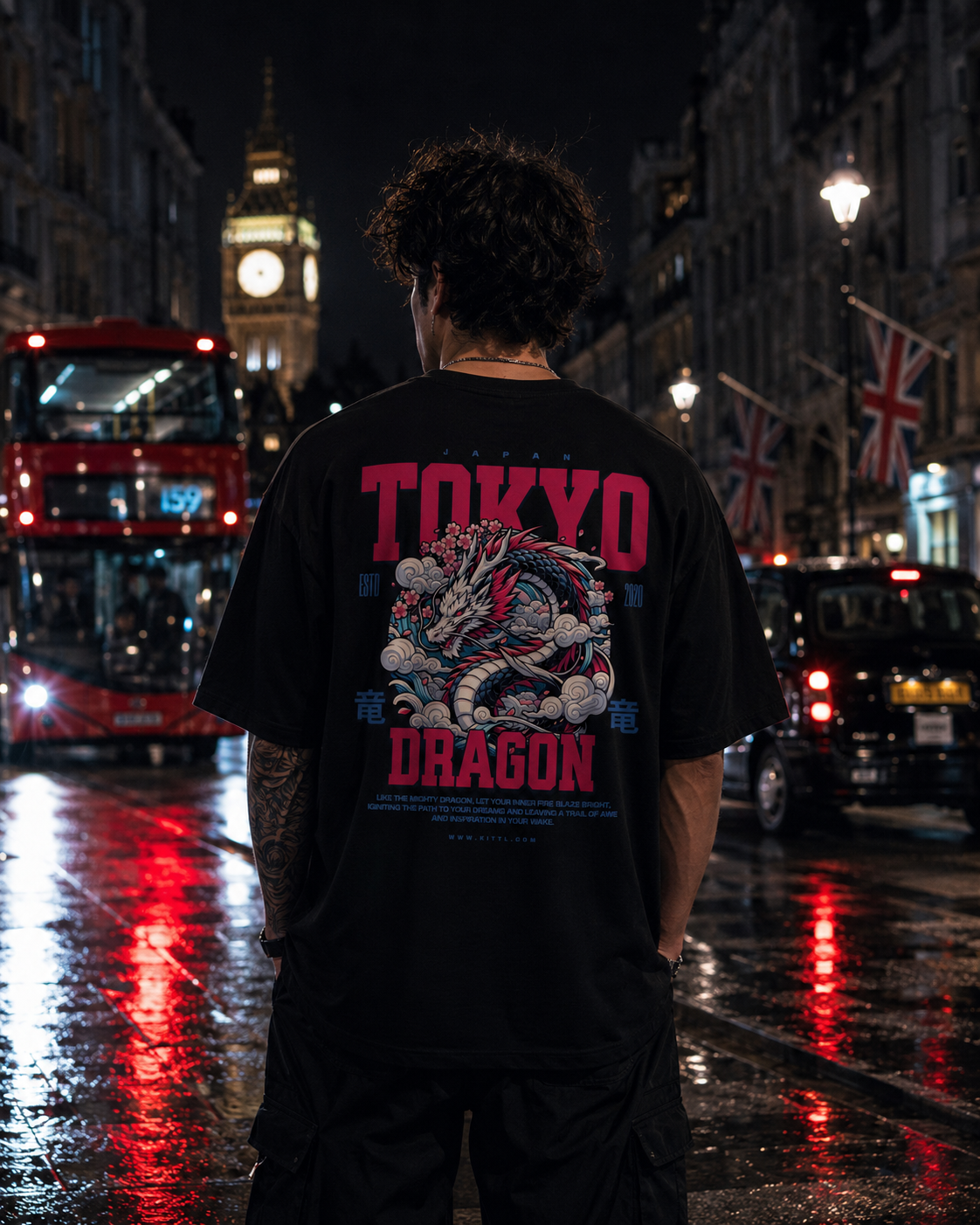 VIVILANA Tokyo Dragon Graphic Tee — Neon Japanese Dragon Streetwear